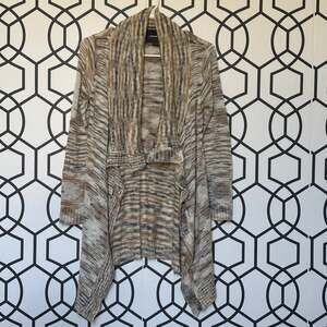 Love Marks Brown Heathered Knit Open Front Cardigan Waterfall Hem Small